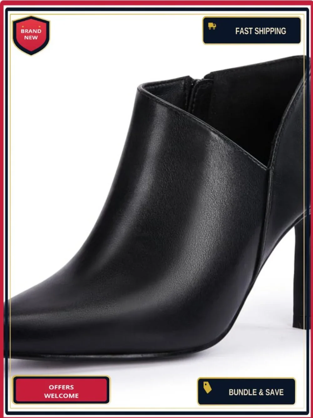 Pointed Toe V Cut Ankle Boots Kitten Heel Side Zip Office Booties Faux Leather
